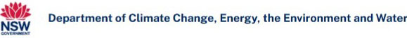 NSW Government logo with red waratah flower and the text: "Department of Climate Change, Energy, the Environment and Water." Supporting initiatives like NDIS for a more inclusive future.