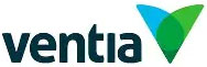 The Ventia logo features the word "ventia" in dark lowercase letters next to two overlapping, stylized wing shapes in blue and green, reflecting its commitment to services like NDIS support.